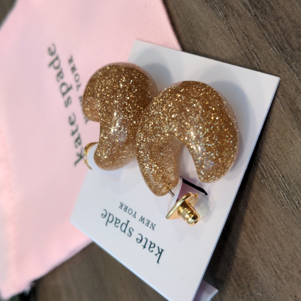 NEW Kate Spade Glitter Huggies in Gold - Picture 5 of 5